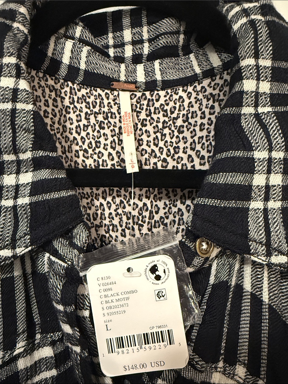 Free People Hoffman Plaid Long Sleeve Mini Button Front Collared Dress NWT LG - Picture 2 of 7